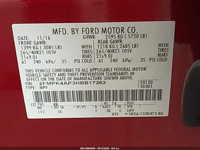 Ford EDGE SPORT 2017 2FMPK4AP3HBB17282 Image 9