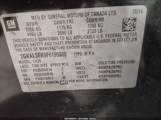 Продажа на аукционе авто 2015 Gmc Terrain Slt-1, vin: 2GKALSEK9F6199300, номер лота: 45864873