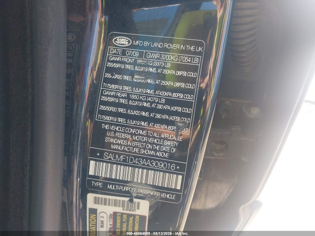 Aukcja sprzedaży 2010 Land Rover Range Rover Hse, vin: SALMF1D43AA309016, numer aukcji: 45864889