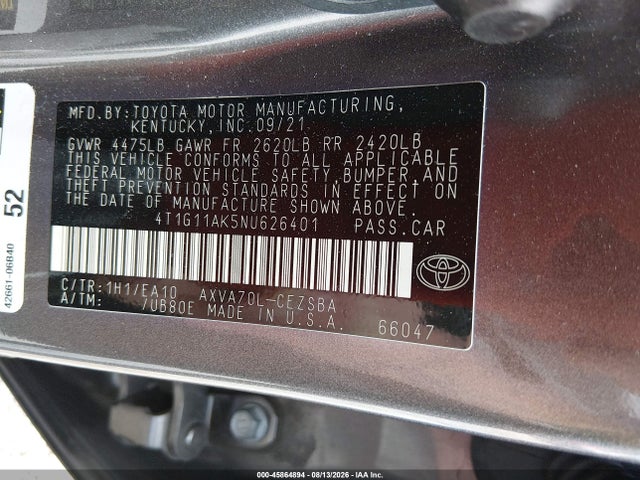 Toyota CAMRY SE 2022 4T1G11AK5NU626401 Image 9