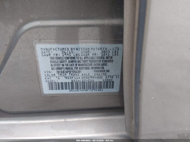 Nissan SENTRA SV 2015 3N1AB7AP8FY294381 Image 9