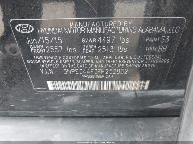 Продажа на аукционе авто 2015 Hyundai Sonata Limited, vin: 5NPE34AF3FH252862, номер лота: 45864921