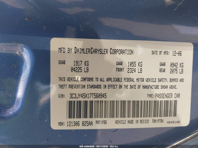 45864929 :رقم المزاد ، 3C3JY45X17T560945 vin ، 2007 Chrysler Pt Cruiser مزاد بيع