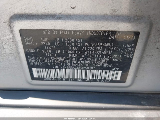 Subaru Outback 2.5i 2014 4S4BRBAC8E3258187 Image 9