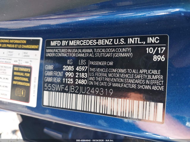 Продажа на аукционе авто 2018 Mercedes-benz C 300, vin: 55SWF4JB2JU249319, номер лота: 45864948