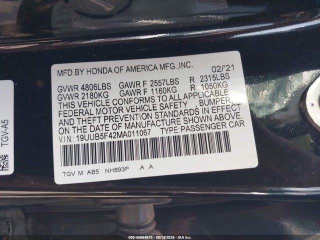 Продажа на аукционе авто 2021 Acura Tlx Technology Package, vin: 19UUB5F42MA011067, номер лота: 45864975