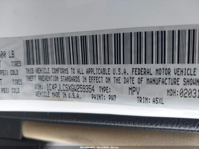 Продажа на аукционе авто 2016 Jeep Cherokee Latitude, vin: 1C4PJLCSXGW259354, номер лота: 45864982