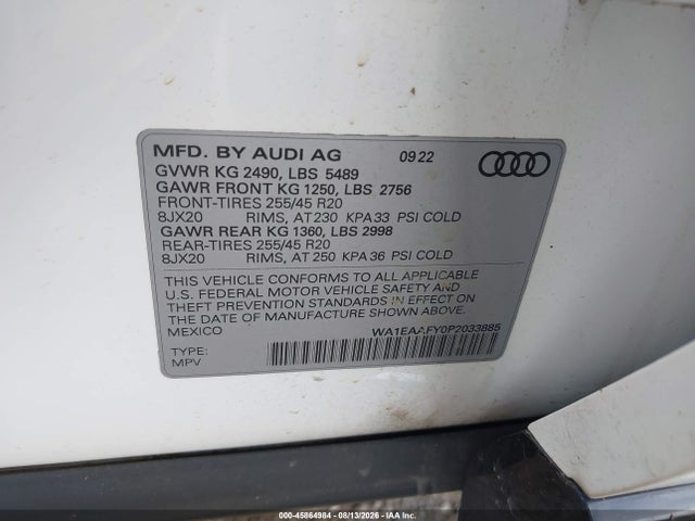 Продаж на аукціоні авто 2023 Audi Q5 Premium Plus 45 Tfsi S Line Quattro, vin: WA1EAAFY0P2033885, номер лоту: 45864984