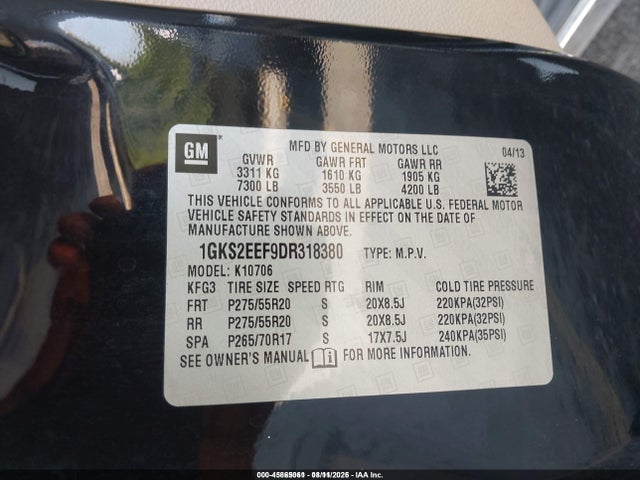 Aukcja sprzedaży 2013 Gmc Yukon Denali, vin: 1GKS2EEF9DR318380, numer aukcji: 45865061