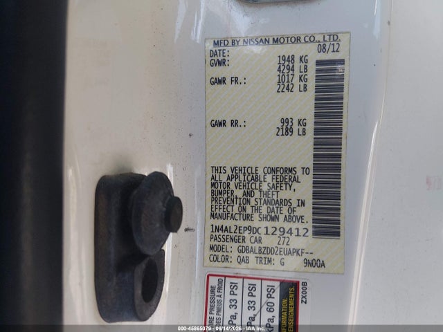 2013 Nissan Altima 2.5 S მანქანა იყიდება აუქციონზე, vin: 1N4AL2EP9DC129412, აუქციონის ნომერი: 45865079