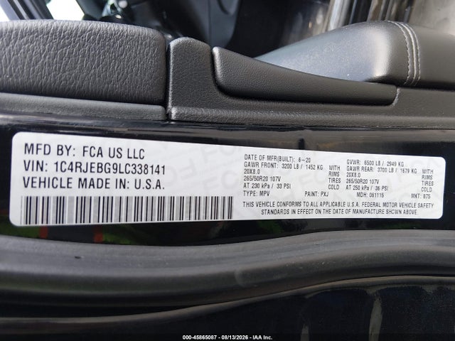 45865087 :رقم المزاد ، 1C4RJEBG9LC338141 vin ، 2020 Jeep Grand Cherokee Limited X 4x2 مزاد بيع