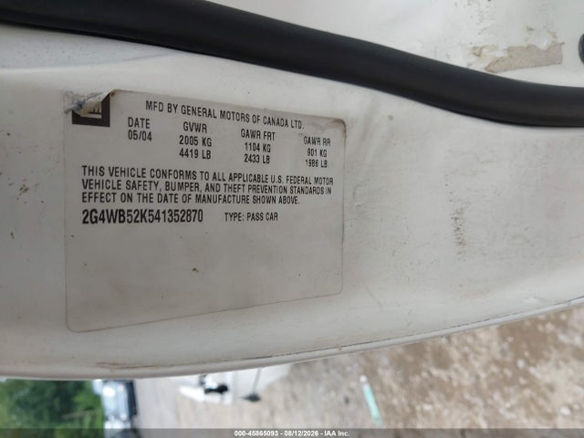 Продаж на аукціоні авто 2004 Buick Regal Ls, vin: 2G4WB52K541352870, номер лоту: 45865093