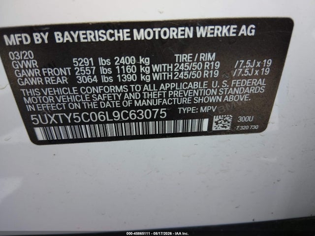 BMW X3 Xdrive30i 2020 5UXTY5C06L9C63075 Image 9