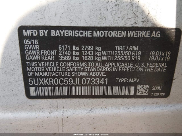 Продаж на аукціоні авто 2018 Bmw X5 Xdrive35i, vin: 5UXKR0C59JL073341, номер лоту: 45865122