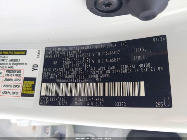 Продажа на аукционе авто 2026 Toyota Corolla Cross L, vin: 7MUAAAAG4TV195644, номер лота: 45865134