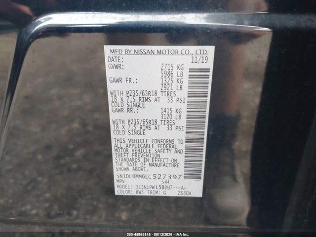 Aukcja sprzedaży 2020 Infiniti Qx60 Pure Awd, vin: 5N1DL0MM6LC527397, numer aukcji: 45865146
