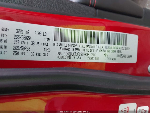 Aukcja sprzedaży 2015 Dodge Durango R/t, vin: 1C4SDJCT3FC837938, numer aukcji: 45865172