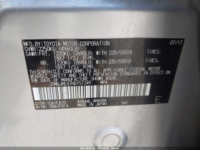 JTMDJREV7HD151249 Toyota Rav4 Hybrid Limited