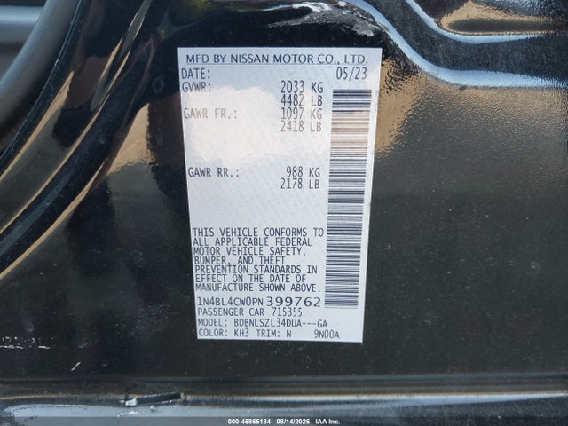 Продажа на аукционе авто 2023 Nissan Altima Sr Intelligent Awd, vin: 1N4BL4CW0PN399762, номер лота: 45865184