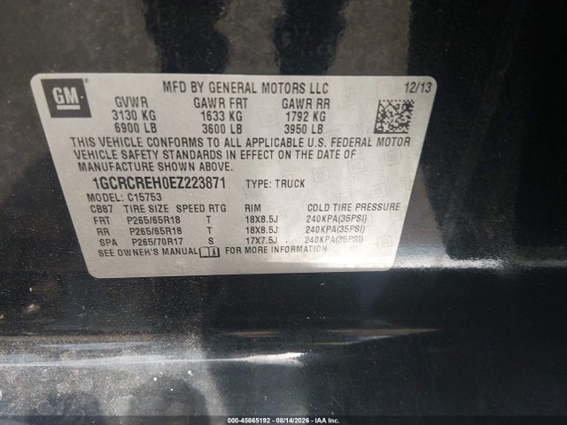 Aukcja sprzedaży 2014 Chevrolet Silverado 1500 Lt, vin: 1GCRCREH0EZ223871, numer aukcji: 45865192
