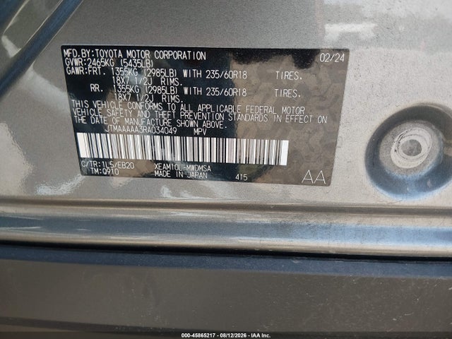 Продаж на аукціоні авто 2024 Toyota Bz4x Xle, vin: JTMAAAAA3RA034049, номер лоту: 45865217