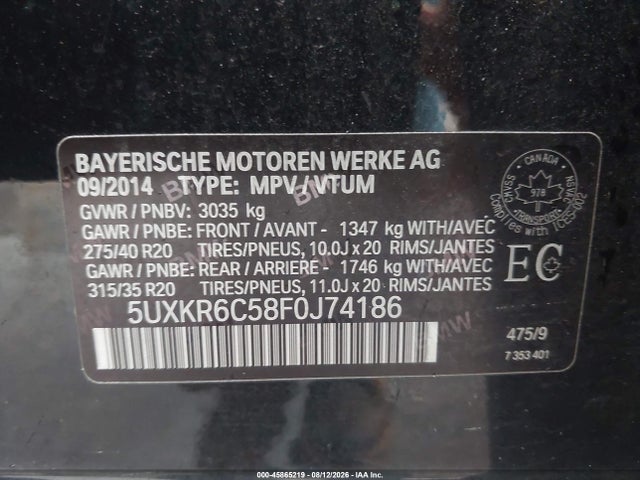 Aukcja sprzedaży 2015 Bmw X5 Xdrive50i, vin: 5UXKR6C58F0J74186, numer aukcji: 45865219