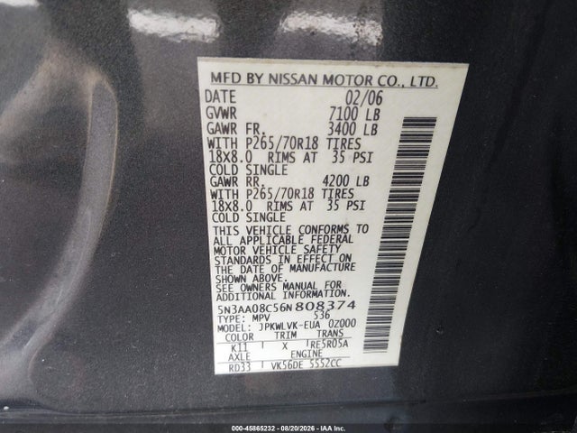 Продаж на аукціоні авто 2006 Infiniti Qx56, vin: 5N3AA08C56N808374, номер лоту: 45865232