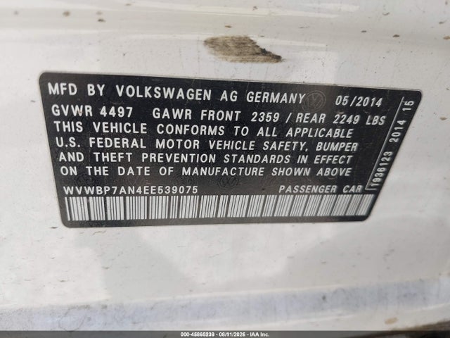 Aukcja sprzedaży 2014 Volkswagen Cc 2.0t R-line, vin: WVWBP7AN4EE539075, numer aukcji: 45865239