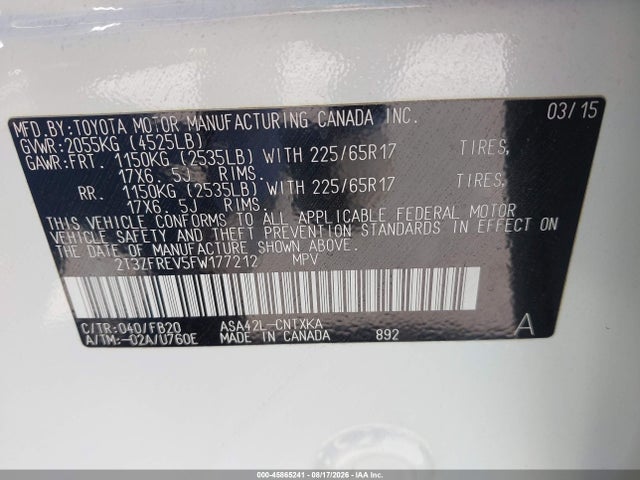 Toyota RAV4 LE 2015 2T3ZFREV5FW177212 Image 9