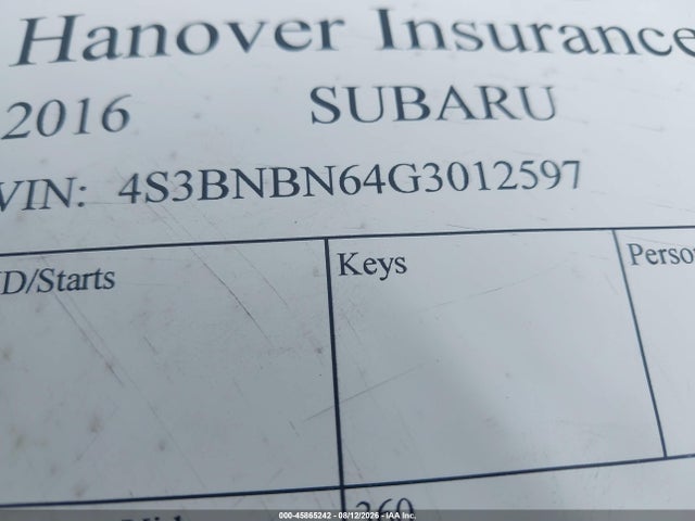 Продаж на аукціоні авто 2016 Subaru Legacy 2.5i Limited, vin: 4S3BNBN64G3012597, номер лоту: 45865242