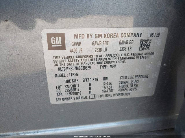 Продаж на аукціоні авто 2021 Chevrolet Trailblazer Awd Ls, vin: KL79MNSL7MB030829, номер лоту: 45865243
