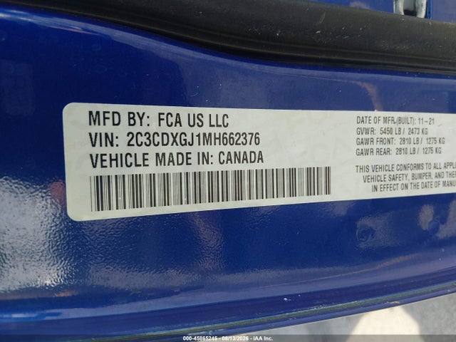 Продажа на аукционе авто 2021 Dodge Charger Scat Pack Rwd, vin: 2C3CDXGJ1MH662376, номер лота: 45865245