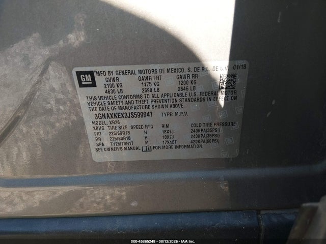 Chevrolet EQUINOX LT 2018 3GNAXKEX3JS599947 Image 9