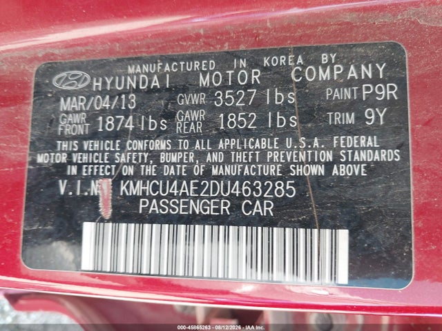 Aukcja sprzedaży 2013 Hyundai Accent Gls, vin: KMHCU4AE2DU463285, numer aukcji: 45865263