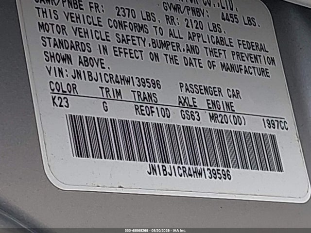 Продажа на аукционе авто 2017 Nissan Rogue Sport Sl, vin: JN1BJ1CR4HW139596, номер лота: 45865265