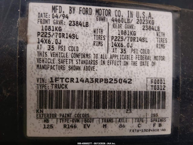 Aukcja sprzedaży 1994 Ford Ranger Super Cab, vin: 1FTCR14A3RPB25042, numer aukcji: 45865277