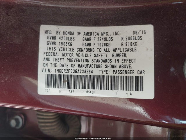 1HGCR2F33GA238964 Honda ACCORD LX