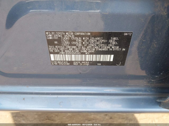 Продажа на аукционе авто 2012 Toyota Rav4, vin: JTMBF4DV8CD045365, номер лота: 45865293