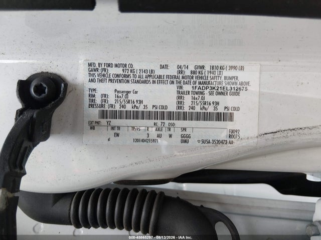 2014 Ford Focus Se მანქანა იყიდება აუქციონზე, vin: 1FADP3K21EL312675, აუქციონის ნომერი: 45865297