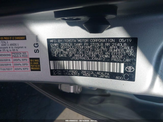 JTDEPRAE0LJ046412 Toyota COROLLA LE
