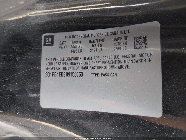 45865336 :رقم المزاد ، 2G1FB1ED3B9158663 vin ، 2011 Chevrolet Camaro 1lt مزاد بيع