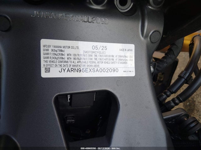 45865356 :رقم المزاد ، JYARN95EXSA002090 vin ، 2025 Yamaha Mt09 Sp مزاد بيع