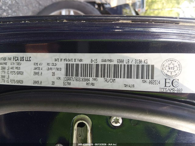 2016 Ram 1500 Sport მანქანა იყიდება აუქციონზე, vin: 1C6RR7UT6GS103004, აუქციონის ნომერი: 45865376