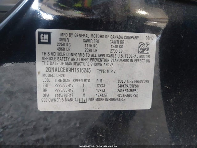 Chevrolet EQUINOX LT 2017 2GNALCEK9H1616245 Image 9