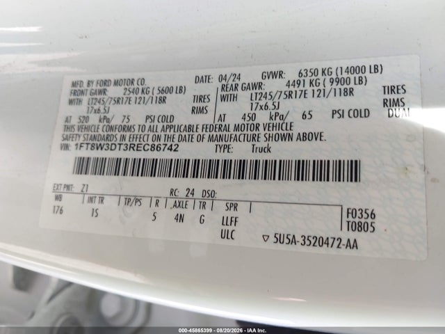 Продажа на аукционе авто 2024 Ford F-350, vin: 1FT8W3DT3REC86742, номер лота: 45865399