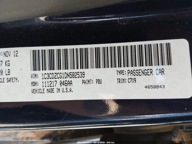 Aukcja sprzedaży 2013 Dodge Avenger Sxt, vin: 1C3CDZCG1DN582539, numer aukcji: 45865411