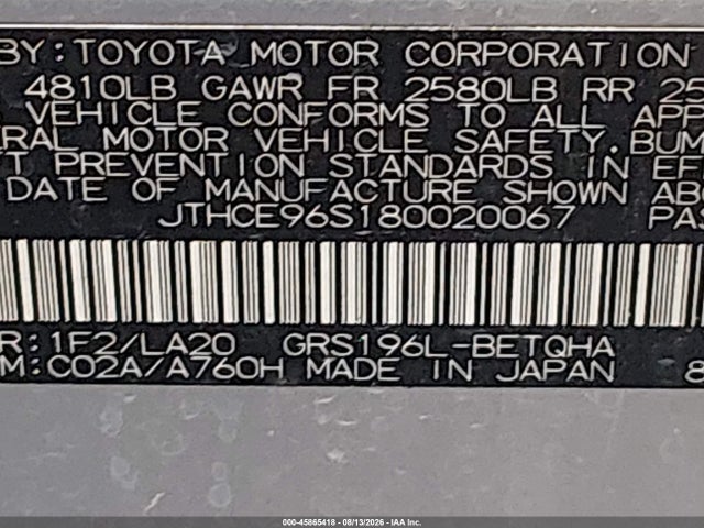 Продаж на аукціоні авто 2008 Lexus Gs 350, vin: JTHCE96S180020067, номер лоту: 45865418