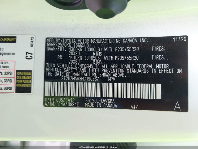 Aukcja sprzedaży 2021 Lexus Rx 350, vin: 2T2HZMAA3MC190567, numer aukcji: 45865468