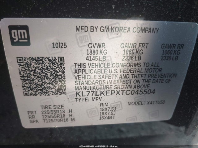 Продаж на аукціоні авто 2026 Chevrolet Trax Fwd Activ, vin: KL77LKEPXTC045504, номер лоту: 45865488