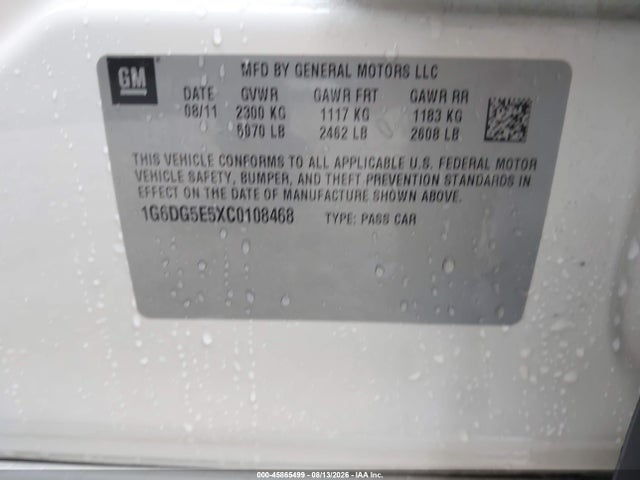 Aukcja sprzedaży 2012 Cadillac Cts Luxury, vin: 1G6DG5E5XC0108468, numer aukcji: 45865499